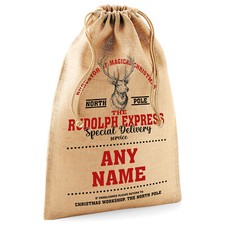 Personalised Christmas Sack Custom Hessian Filler Jute Bag Santa Stocking Name 3