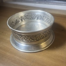 Pottery Barn Pewter Wine Bottle Coaster Grape Leaf Motif Design Silver Retired