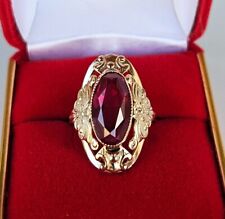 Vintage Original USSR Russian 583 14K Solid Rose Gold & Ruby Ring Size 7.25