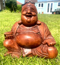 STUNNING HAND CARVED WOODEN BUDDHA - LARGE