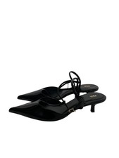 BNWT ZARA Black Gloss Pointed Kitten Heels with T-Bar, Sz 40, RRP £35.99