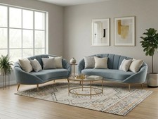 Luxury Blue Velvet Curved Sofa