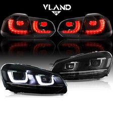 2 Pairs For 2008-2013 Volkswagen Golf 6 MK 6 LED Headlights + SMOKED Rear Lights