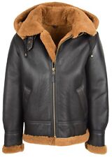 Mens Sheepskin B3 Detachable Hoodie Pilot Aviator Jacket Ruben Brown Ginger