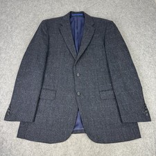 M&S Blazer Mens UK 42 Navy Check Moon Tweed Wool Sports Jacket Country Hacking