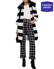 RRP€580 AINEA Faux Fur Coat IT40 US4 UK8 S Striped Two Tone Lined Made in Italy