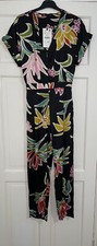 ZARA MULTICOLOUR LONG FLORAL PRINT SATIN JUMPSUIT WITH POCKETS SIZE S