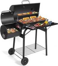 Charcoal BBQ Grill With Offset Smoker: Large Oil Drum Barbecue Grill for Outdoor
