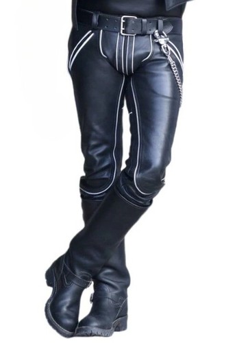 Mens real leather pants punk - real,