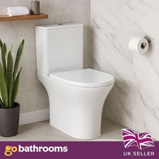 Rimless Close Coupled Toilet WC Soft Close Seat White Ceramic Anti-Bacterial Pan