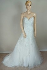 Vintage 1980s Ivory White Strapless Embroidered Beaded Designer Wedding Dress 8