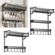 Chrome Towel Rail Holder Wall Mounted Bathroom Rack Shelf Aluminum Shelving Unit
