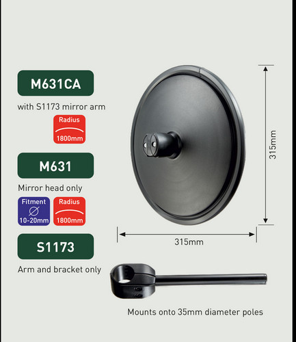 Mirror 315mm dia with - arm, to
