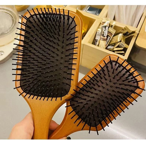 Wooden anti static hair brush - static,