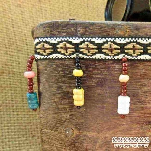 Tribal wooden beaded fringe - wooden,