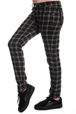 Green Tartan Check Skinny Punk Gothic Rockabilly Trousers Jeans BANNED Apparel