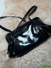 Lulu Guinness Black Patent Leather Handbag Red Lips Lining Iconic Collector 