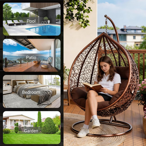 Brown rattan egg chair swing - rattan,