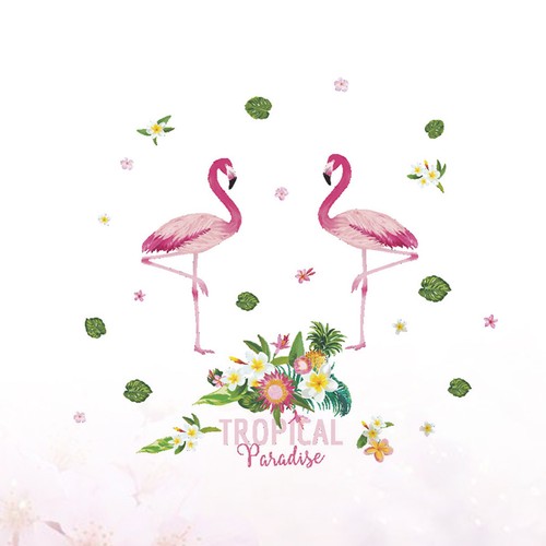 Reusable flamingo wall paper - reusable,