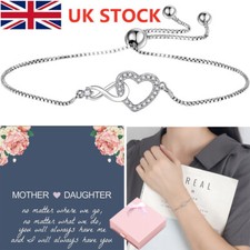 Mother and Daughter Bracelet Infinity Heart 925 Silver Bangle zirconia Charm UK
