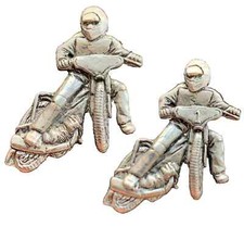 Set Of 2 Speedway & Grass Track Bikes Handcrafted In Solid English Pewter Badges
