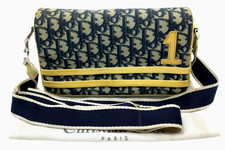 Auth Christian Dior NO.1 Trotter Flap Navy PVC Leather Shoulder Bag W/D BL100014