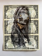 Mask Girl usa Dollar art signed Emo gold leaf 1/1 Martin Whatson Banksy gift