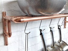 Copper Pot & Pan Rack + Choice Of Hanging Hooks - Kitchen, Wall Mounted