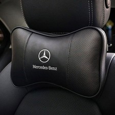2PCS Auto Car Seat Headrest Neck Cushion Pillows Black Leather for Mercedes-Benz