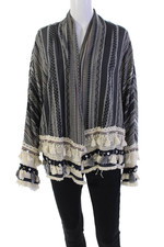 Zara Womens Abstract Print Open Front Embellished Poncho Multicolor Size M