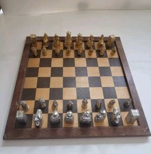Vintage Chess Set Jaques London Board With Metal Gold/Silver Isle Of Lewis Pcs