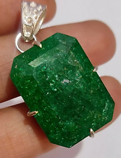 Natural Certified 75.90 Ct Green Emerald Loose Gemstone 925 Solid Silver Pendant