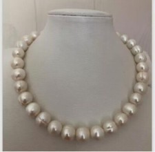 Nice AAA+ 11-12mm real natural south sea White Baroque pearl necklace 18" 14k