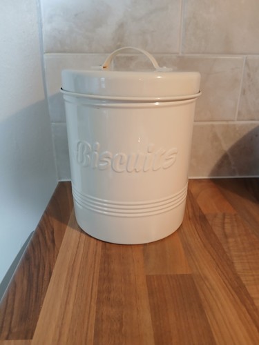 Cream metal storage tin - metal,