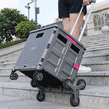 Collapsible Basket Box Folding Shopping Trolley Stair Climbing Crate Cart Wheels
