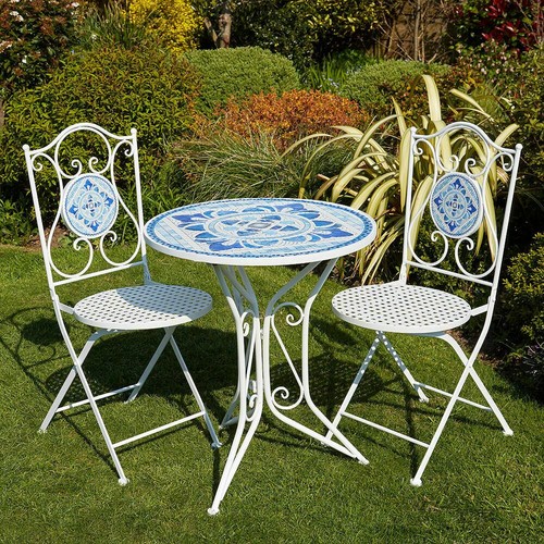 White mosaic bistro set - white,