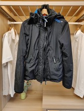 SUPERDRY BLACK MEDIUM COAT JACKET WINDCHEATER MULTI ZIP HOODED CASUAL WOMENS