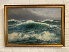 Daniel Sherrin 1868-1940 Large Seascape Oil On Canvas Painting Antique Signed