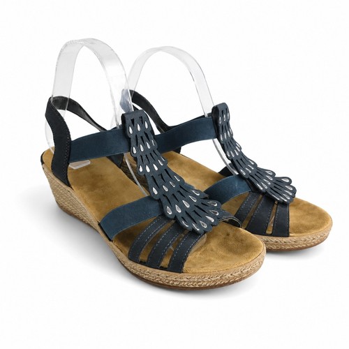 Rieker blue wedge sandals - rieker,