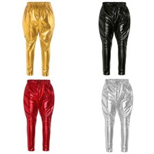 YiZYiF Kids Girls Shiny Metallic High Waist Harem Pants Tapered Hip Hop Jazz