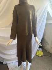 Pringle Brown Tan Cashmere twin Set Jumper And Skirt Size 8