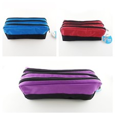 Triple Pocket Zip Rectangular Large Fabric Pencil Case - Ideal For School 
