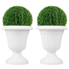 2 Pcs 46cm Urn Plastic Flower Pots with/ Pedestal Base-White