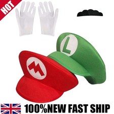 Hat Super Mario Luigi Bros Cosplay Party Glove Mustache Set Costume Book Week🎁