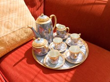 Japanese hand painted lustreware Porcelain Coffee Set - 4 cups/saucers