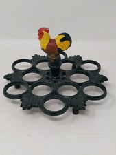 CAST IRON EGG STAND for 12 EGGS with ROOSTER decoration