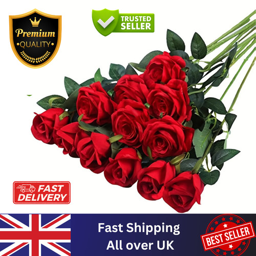 12x artificial single rose - single, bud