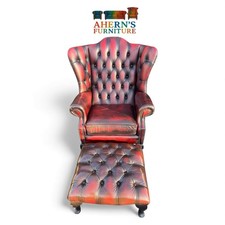 Vintage Oxblood Leather Chesterfield Queen Anne Chair+stool FREE DELIVERY