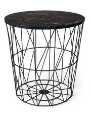 Modern Round Storage Basket Table Wire Frame with Wood Top Side/Coffee Table