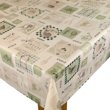 Country Chickens Sage Green  PVC Vinyl Wipe Clean Oilcloth Tablecloth